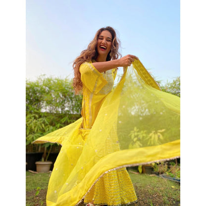 Gopi Vaid Muzaffar Yellow Embroidered Kurta with Sharara and Dupatta