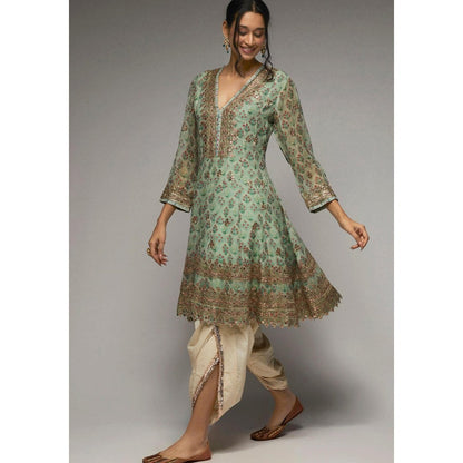 Gopi Vaid Nusrat Green Floral Kurta with Dhoti Pant