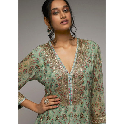Gopi Vaid Nusrat Green Floral Kurta with Dhoti Pant