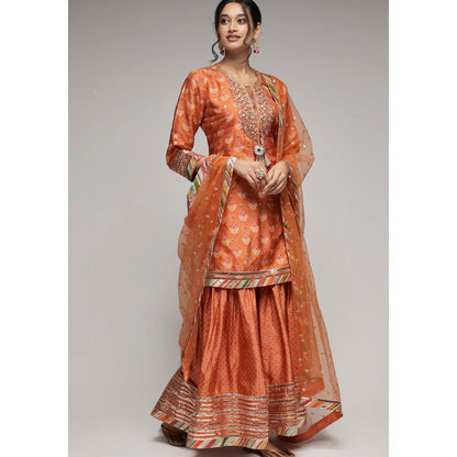 Gopi Vaid Tilla Orange Floral Kurta with Sharara and Dupatta