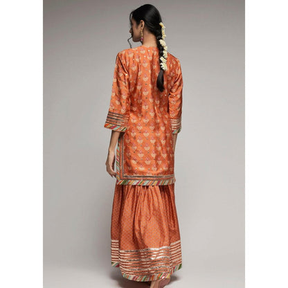 Gopi Vaid Tilla Orange Floral Kurta with Sharara and Dupatta