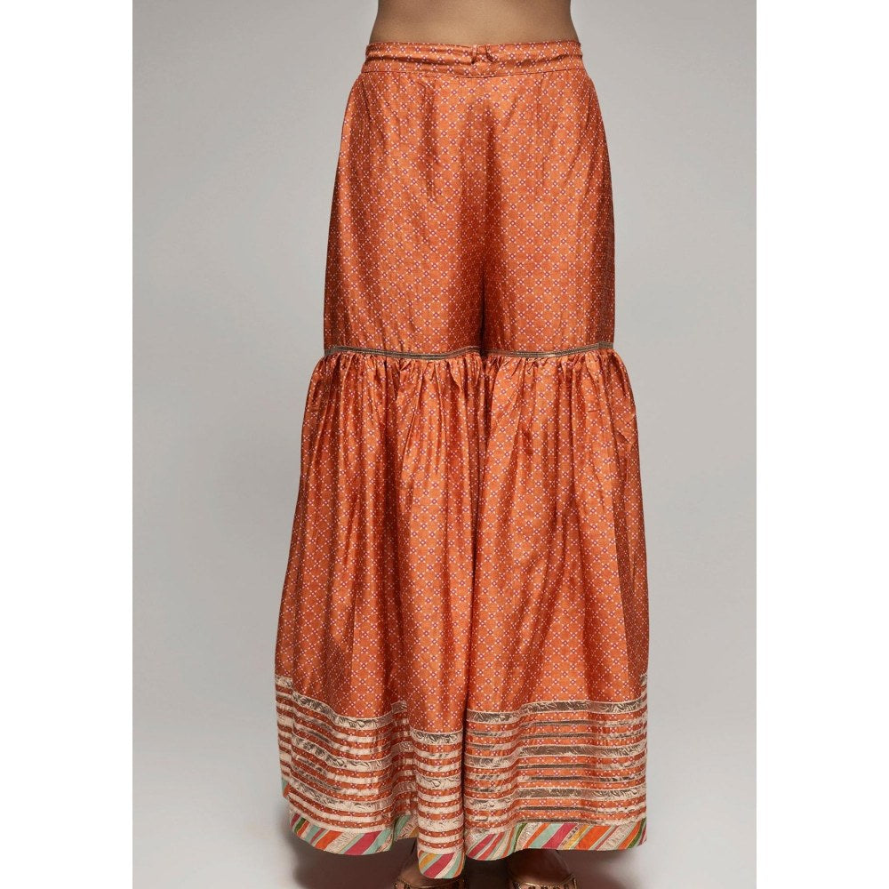 Gopi Vaid Tilla Orange Floral Kurta with Sharara and Dupatta
