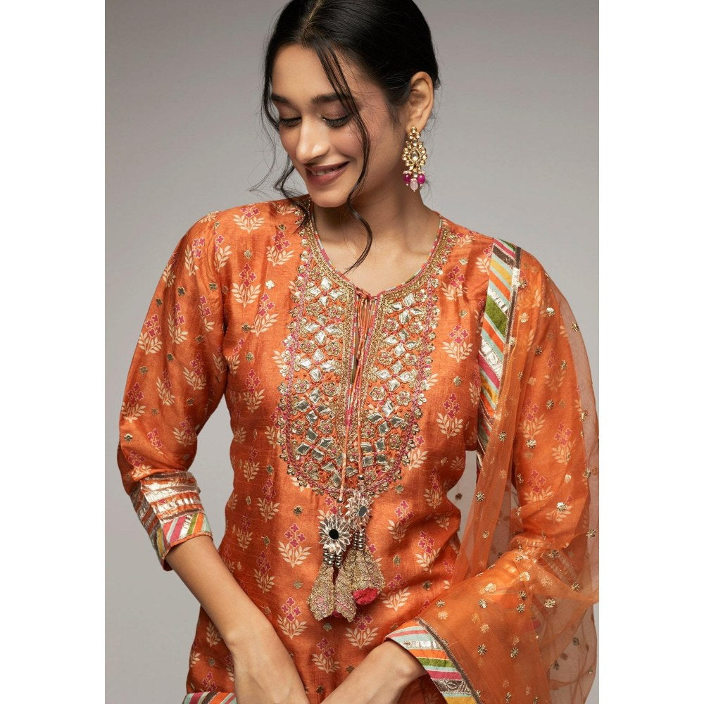 Gopi Vaid Tilla Orange Floral Kurta with Sharara and Dupatta