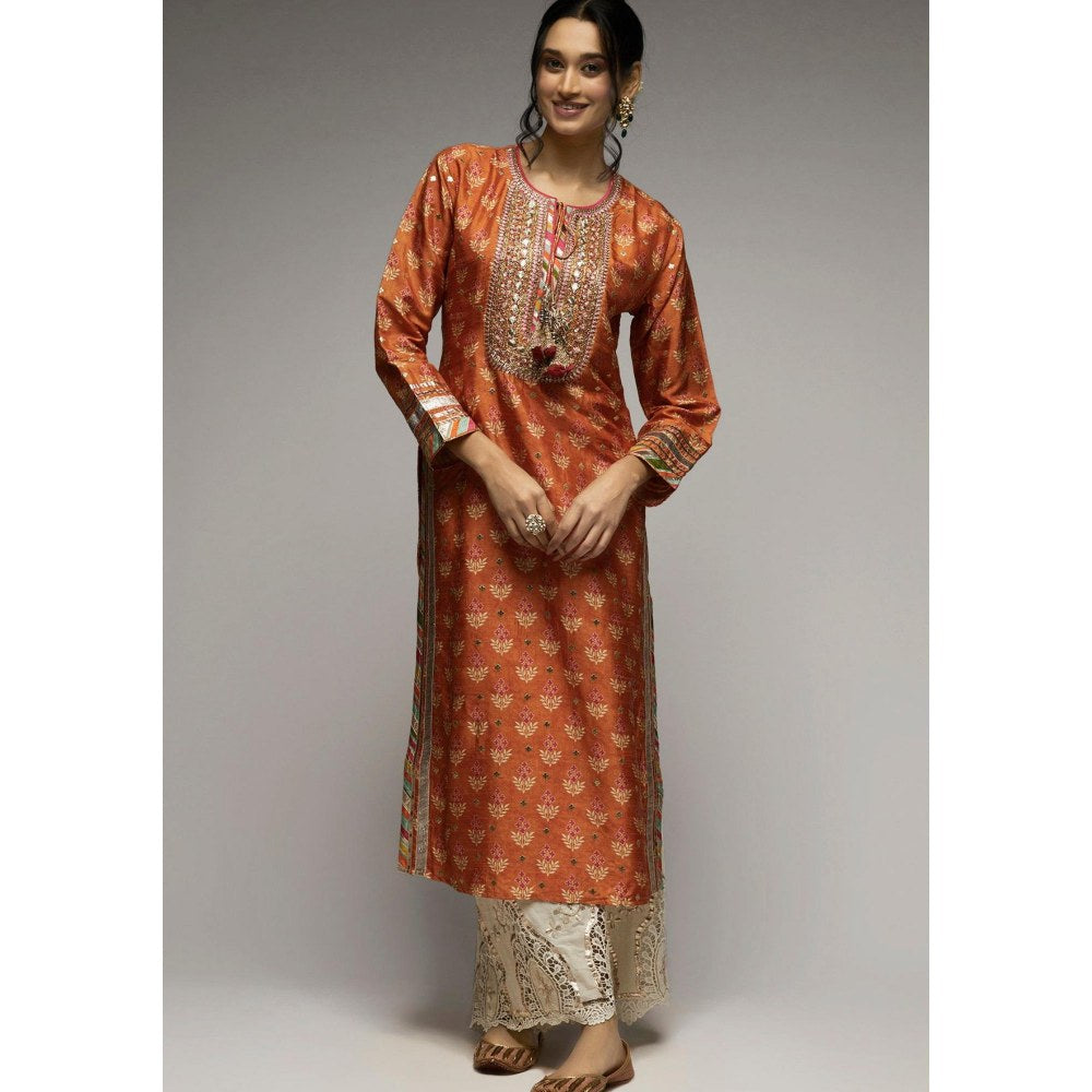 Gopi Vaid Tilla Orange Floral Kurti with Palazzo