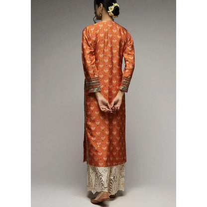 Gopi Vaid Tilla Orange Floral Kurti with Palazzo