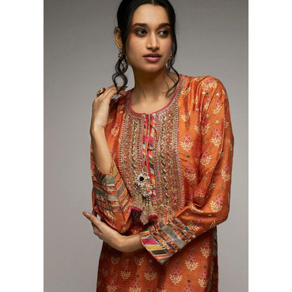 Gopi Vaid Tilla Orange Floral Kurti with Palazzo