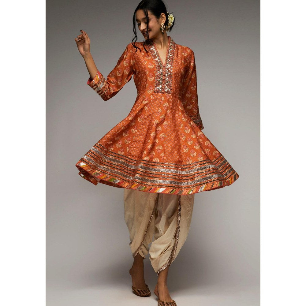 Gopi Vaid Tillla Orange Embroidered Kurta with Dhoti Pant