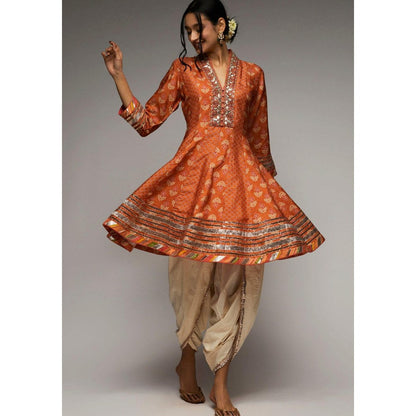 Gopi Vaid Tillla Orange Embroidered Kurta with Dhoti Pant