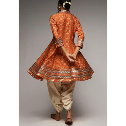Gopi Vaid Tillla Orange Embroidered Kurta with Dhoti Pant