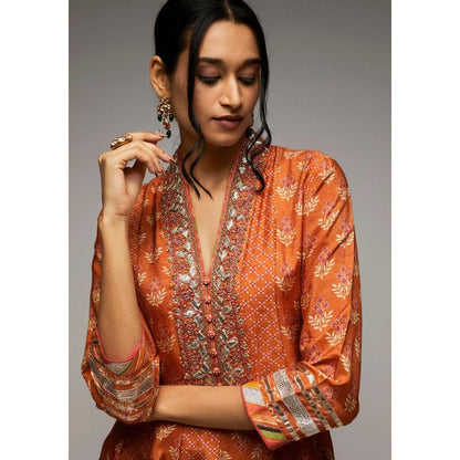 Gopi Vaid Tillla Orange Embroidered Kurta with Dhoti Pant
