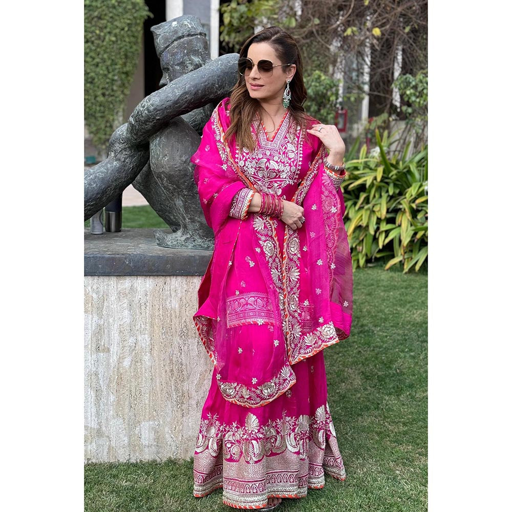 Gopi Vaid Pink Golconda Neelam Kurta with Sharara and Dupatta