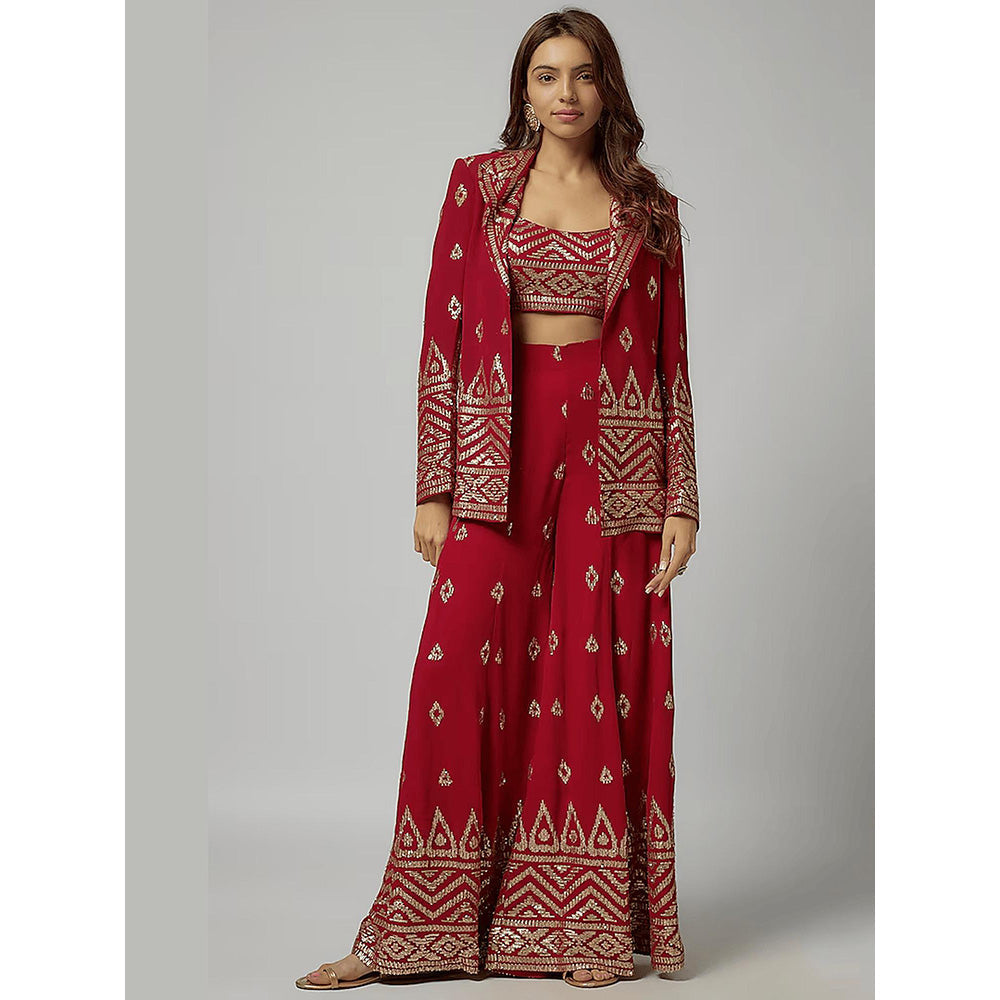 Gopi Vaid Red Marrakesh Pant with Blouse and Blazer