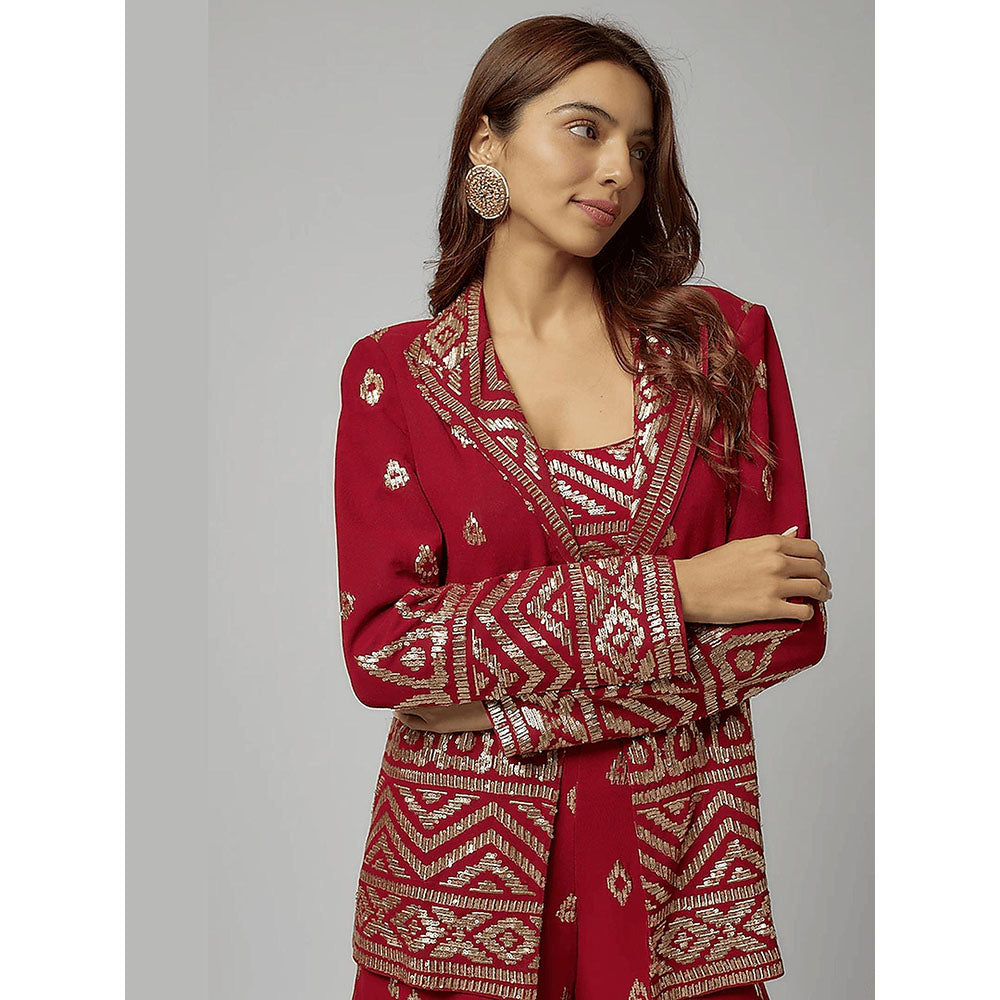 Gopi Vaid Red Marrakesh Pant with Blouse and Blazer