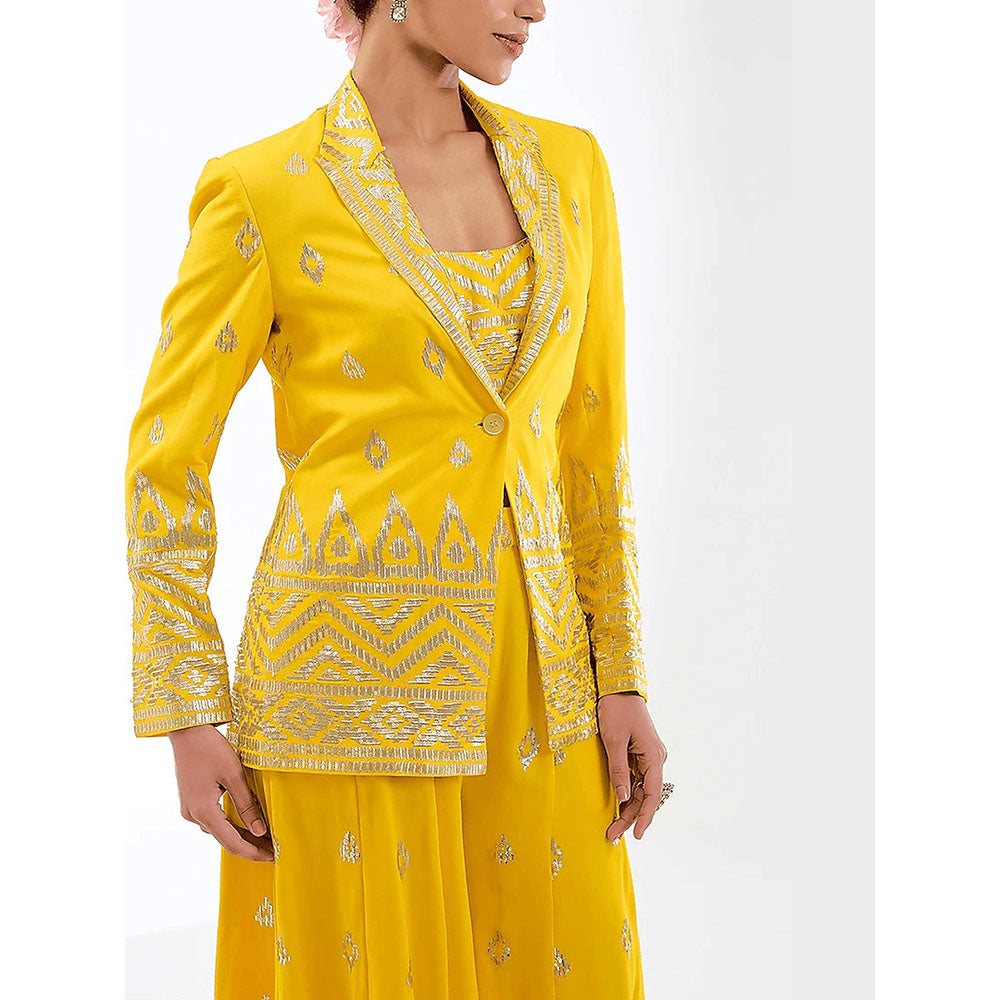 Gopi Vaid Yellow Marrakesh Pant with Blouse and Blazer