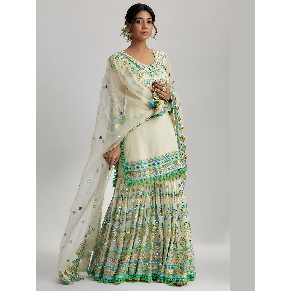 Gopi Vaid Ivory Friya Short Kurta with Sharara and Dupatta