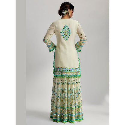 Gopi Vaid Ivory Friya Short Kurta with Sharara and Dupatta