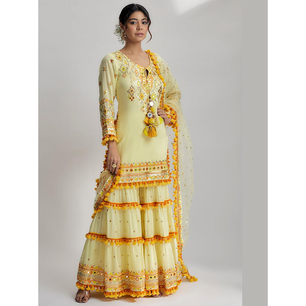 Gopi Vaid Yellow Maahika Layered Kurta with Sharara and Dupatta