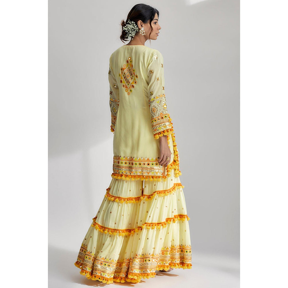 Gopi Vaid Yellow Maahika Layered Kurta with Sharara and Dupatta