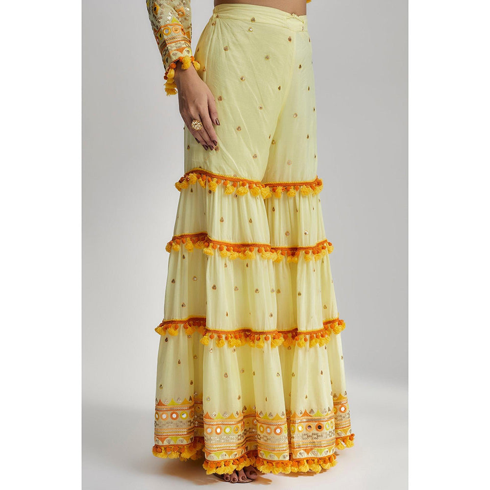 Gopi Vaid Yellow Maahika Layered Kurta with Sharara and Dupatta