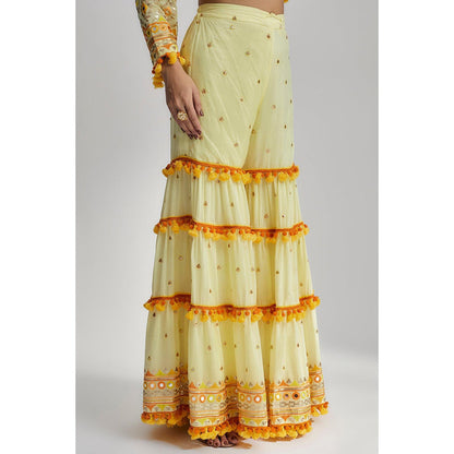 Gopi Vaid Yellow Maahika Layered Kurta with Sharara and Dupatta