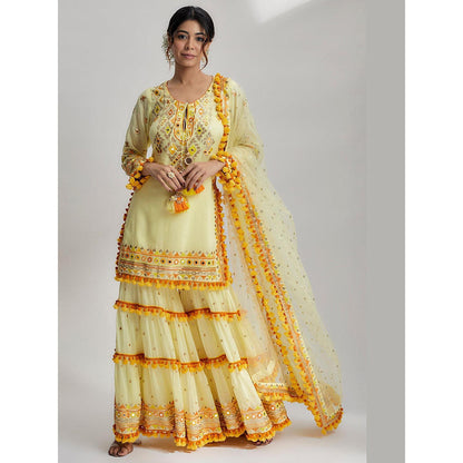 Gopi Vaid Yellow Maahika Layered Kurta with Sharara and Dupatta