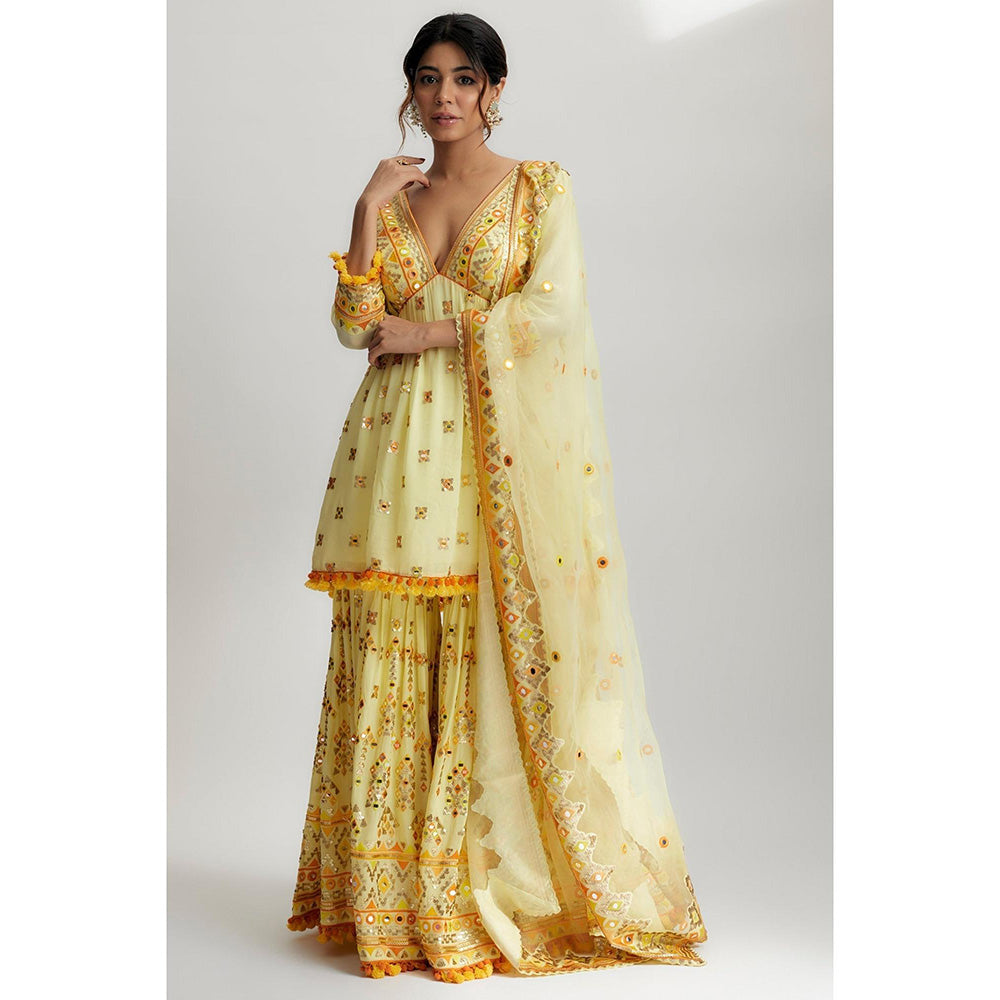 Gopi Vaid Yellow Sophie Peplum with Sharara Set