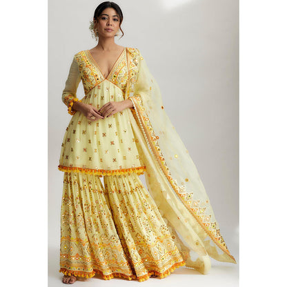 Gopi Vaid Yellow Sophie Peplum with Sharara Set