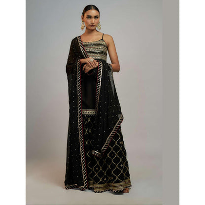 Gopi Vaid Black Golconda Aarva Strappy Kurta with Sharara and Dupatta