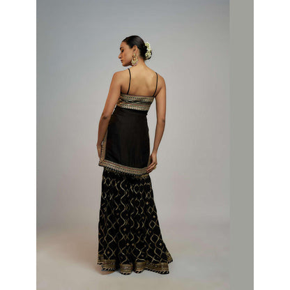 Gopi Vaid Black Golconda Aarva Strappy Kurta with Sharara and Dupatta