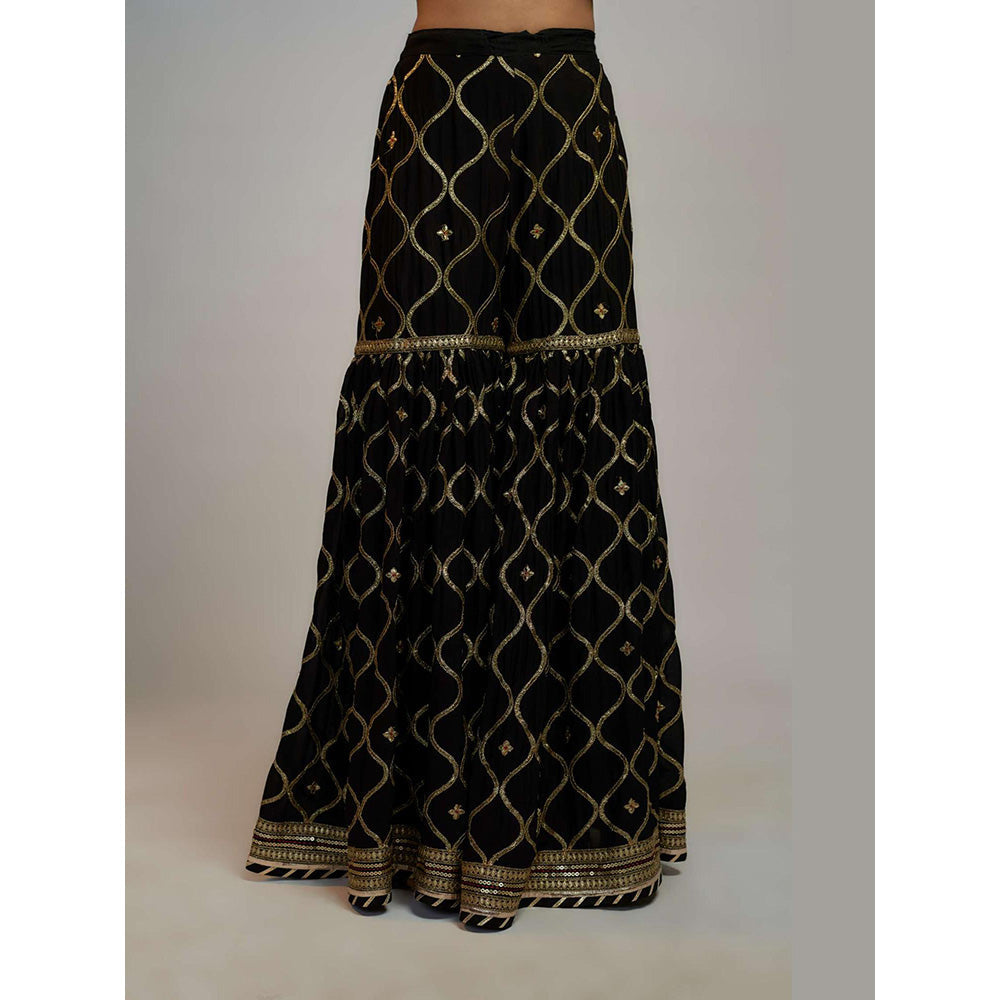 Gopi Vaid Black Golconda Aarva Strappy Kurta with Sharara and Dupatta