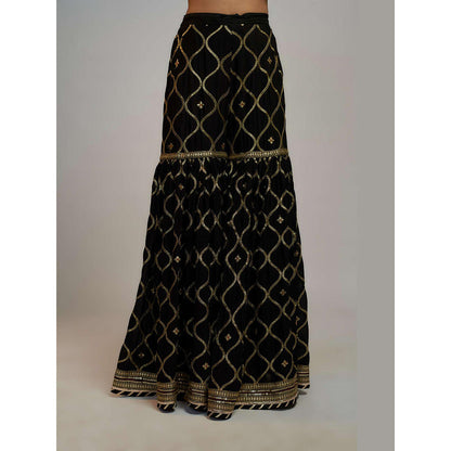 Gopi Vaid Black Golconda Aarva Strappy Kurta with Sharara and Dupatta
