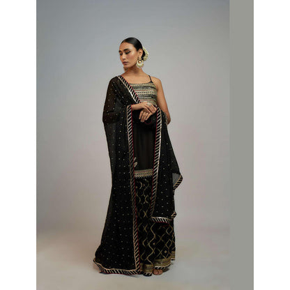 Gopi Vaid Black Golconda Aarva Strappy Kurta with Sharara and Dupatta