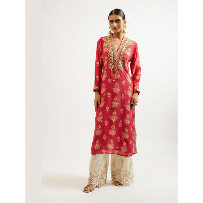 Gopi Vaid Red Gargi Tunic with Palazzo