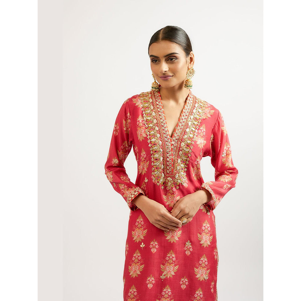 Gopi Vaid Red Gargi Tunic with Palazzo