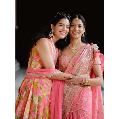 Gopi Vaid Pink Ketki Anarkali Kurta with Dhoti and Dupatta