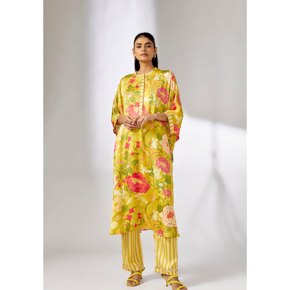Gopi Vaid Yellow Julia Ikat Kaftan and Pant