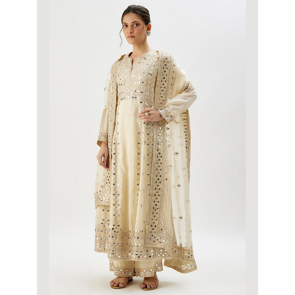 Gopi Vaid Ivory Amiha Anarkali with Palazzo and Dupatta