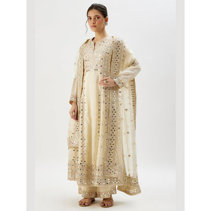 Gopi Vaid Ivory Amiha Anarkali with Palazzo and Dupatta