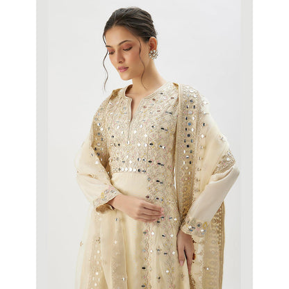 Gopi Vaid Ivory Amiha Anarkali with Palazzo and Dupatta