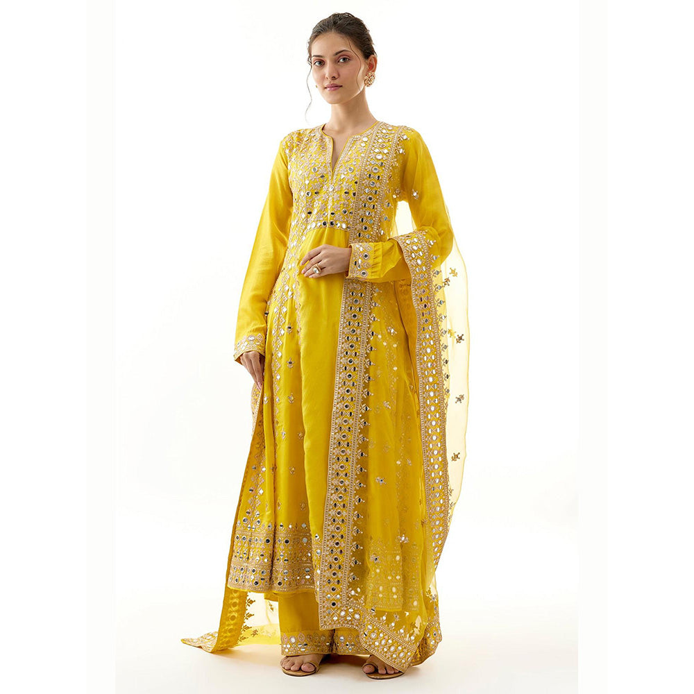 Gopi Vaid Yellow Amiha Anarkali with Palazzo and Dupatta