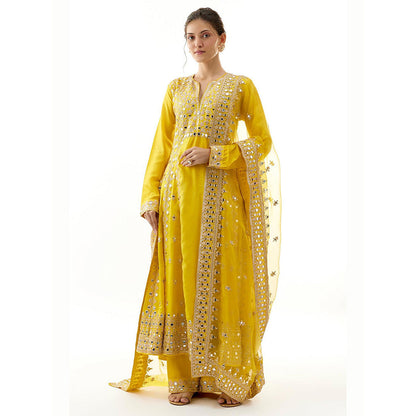 Gopi Vaid Yellow Amiha Anarkali with Palazzo and Dupatta