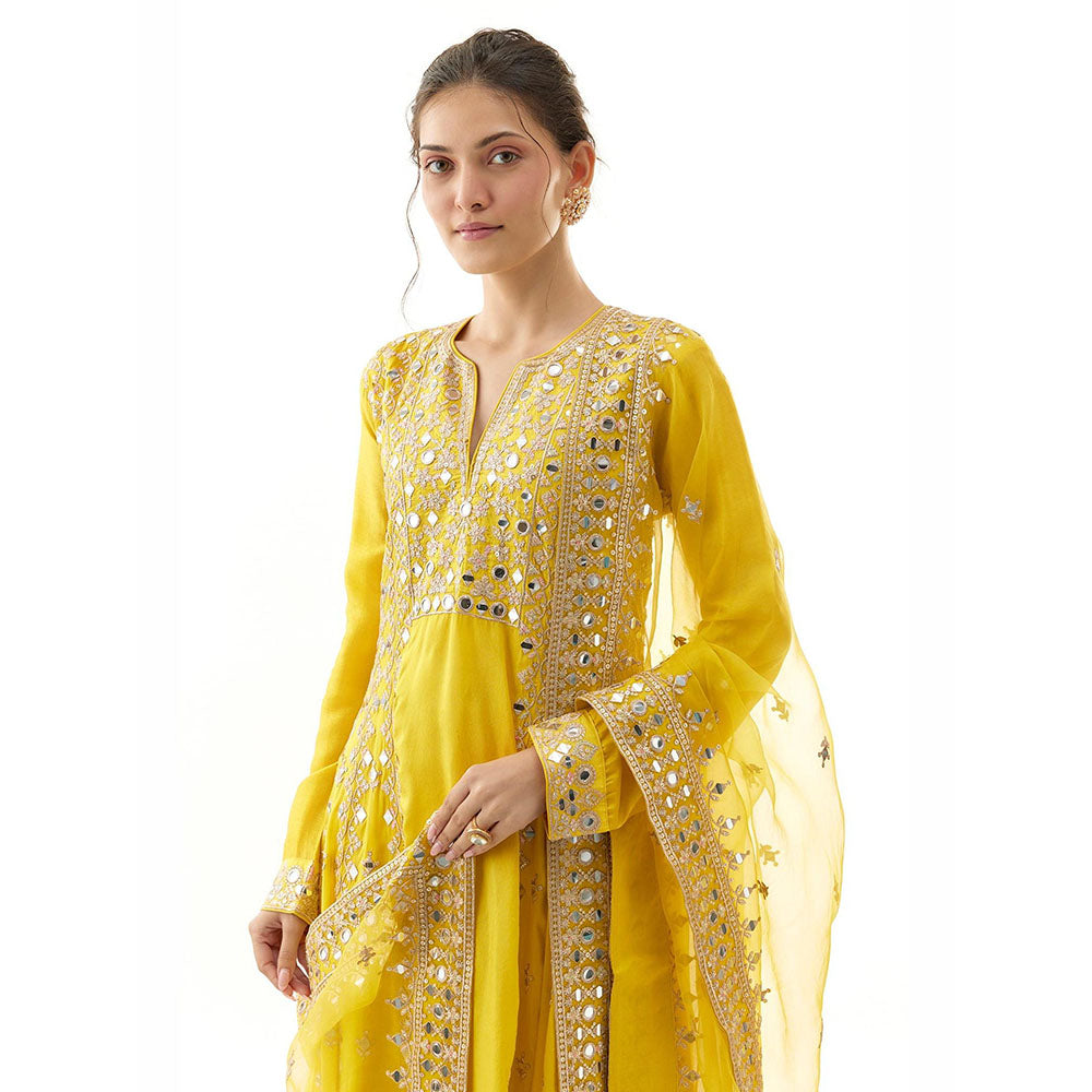 Gopi Vaid Yellow Amiha Anarkali with Palazzo and Dupatta