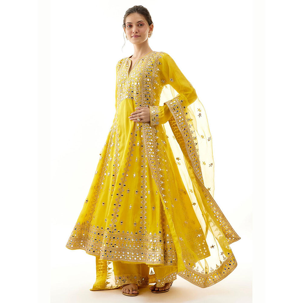 Gopi Vaid Yellow Amiha Anarkali with Palazzo and Dupatta