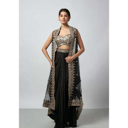 Gopi Vaid Black Namra Blouse with Skirt and Cape