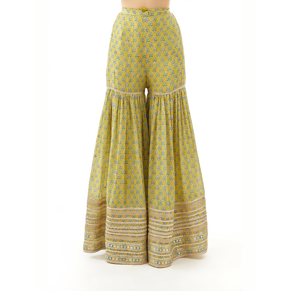 Gopi Vaid Yellow Shveni Peplum Kurta with Sharara and Dupatta