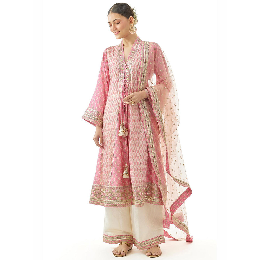 Gopi Vaid Pink Harshika Ag Kurta with Palazzo and Dupatta