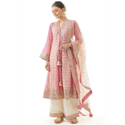 Gopi Vaid Pink Harshika Ag Kurta with Palazzo and Dupatta