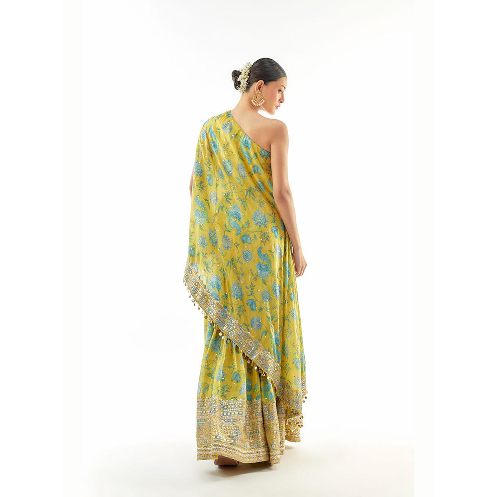 Gopi Vaid Yellow Sumedha One Shoulder Kurta with Sharara and Dupatta
