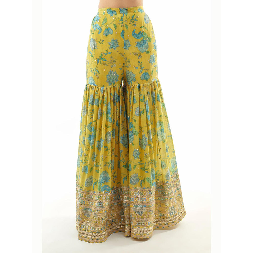 Gopi Vaid Yellow Sumedha One Shoulder Kurta with Sharara and Dupatta