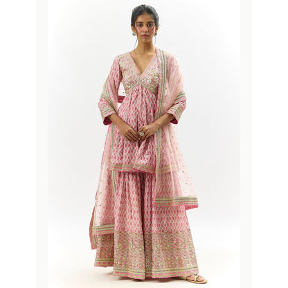 Gopi Vaid Pink Tanvi Peplum Kurta with Sharara and Dupatta